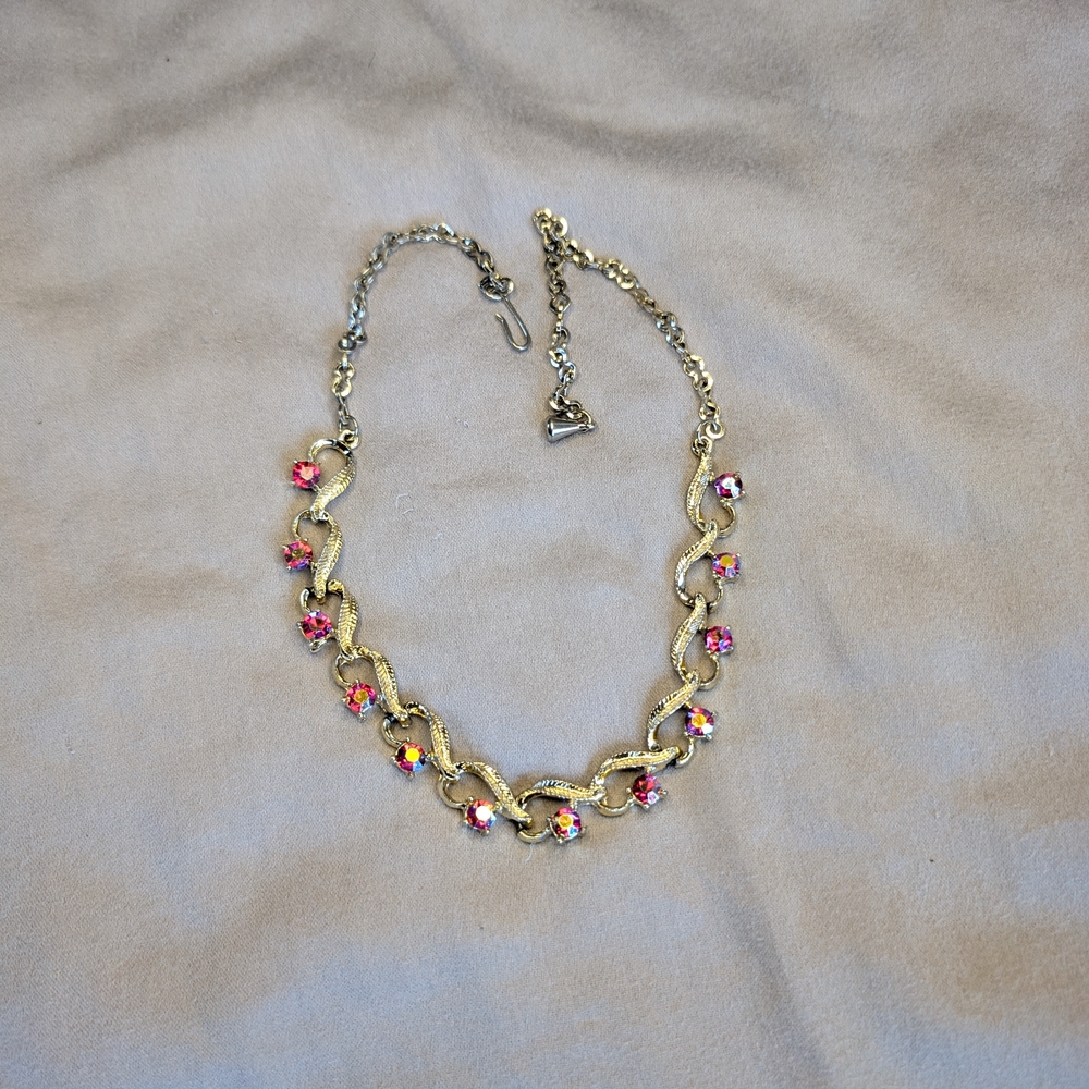 Vintage Iridescent Red Rhinestone Choker Necklace